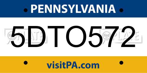5DTO572 Pennsylvania License Plate