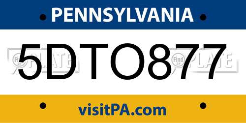 5DTO877 Pennsylvania License Plate