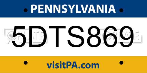5DTS869 Pennsylvania License Plate