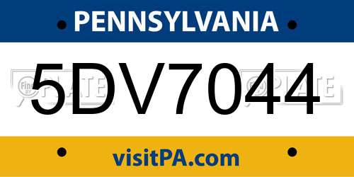 5DV7044 Pennsylvania License Plate