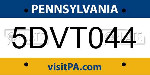 5DVT044 Pennsylvania License Plate