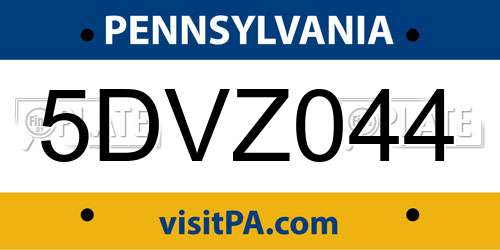 5DVZ044 Pennsylvania License Plate