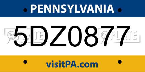 5DZ0877 Pennsylvania License Plate