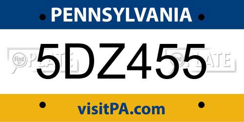 5DZ455 Pennsylvania License Plate