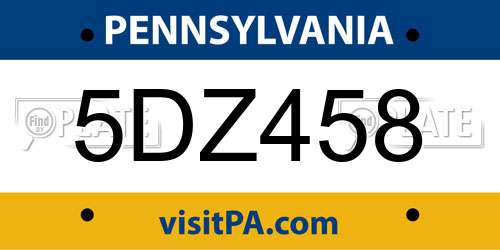 5DZ458 Pennsylvania License Plate