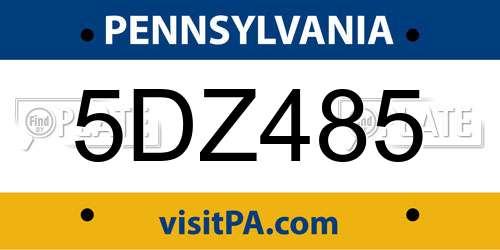 5DZ485 Pennsylvania License Plate