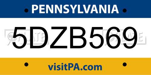 5DZB569 Pennsylvania License Plate