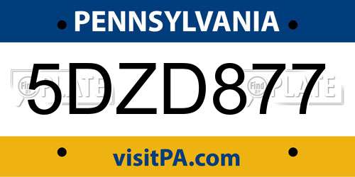 5DZD877 Pennsylvania License Plate