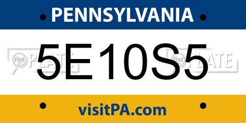 5E10S5 Pennsylvania License Plate