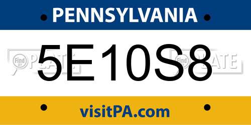 5E10S8 Pennsylvania License Plate
