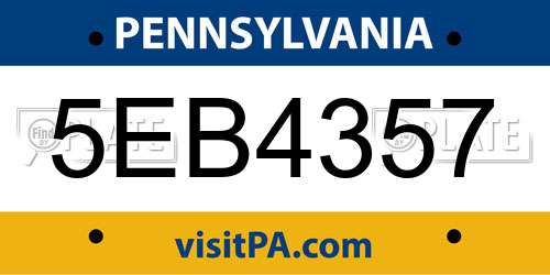 5EB4357 Pennsylvania License Plate