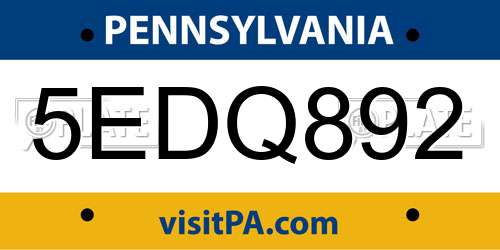 5EDQ892 Pennsylvania License Plate