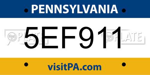 5EF911 Pennsylvania License Plate