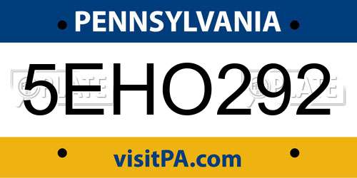 5EHO292 Pennsylvania License Plate