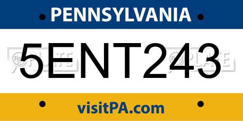 5ENT243 Pennsylvania License Plate