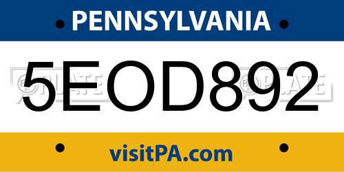 5EOD892 Pennsylvania License Plate