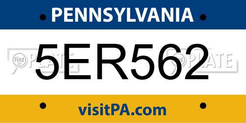 5ER562 Pennsylvania License Plate
