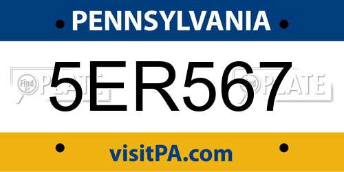 5ER567 Pennsylvania License Plate