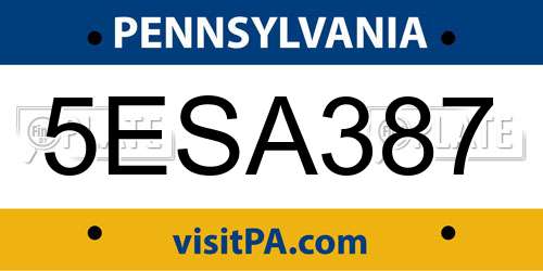 5ESA387 Pennsylvania License Plate