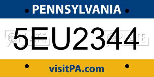 5EU2344 Pennsylvania License Plate