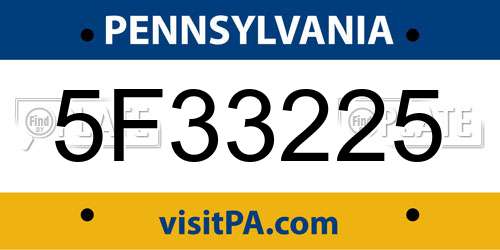 5F33225 Pennsylvania License Plate