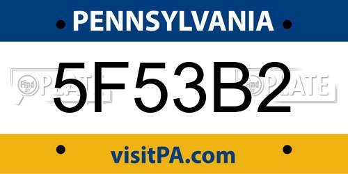 5F53B2 Pennsylvania License Plate
