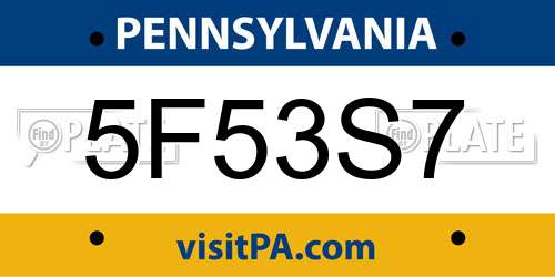 5F53S7 Pennsylvania License Plate