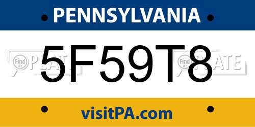 5F59T8 Pennsylvania License Plate