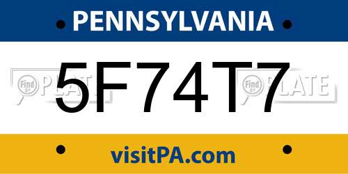 5F74T7 Pennsylvania License Plate
