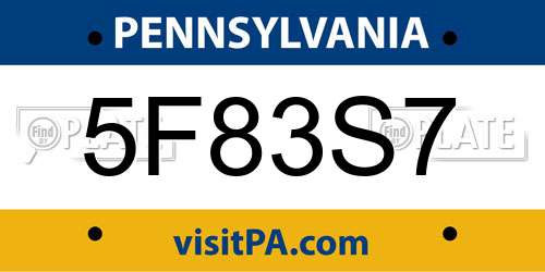 5F83S7 Pennsylvania License Plate