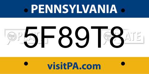 5F89T8 Pennsylvania License Plate