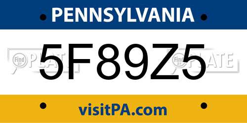 5F89Z5 Pennsylvania License Plate