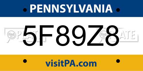 5F89Z8 Pennsylvania License Plate
