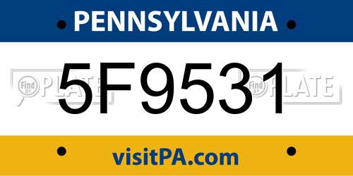 5F9531 Pennsylvania License Plate