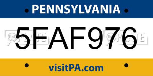 5FAF976 Pennsylvania License Plate