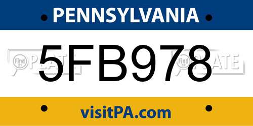 5FB978 Pennsylvania License Plate