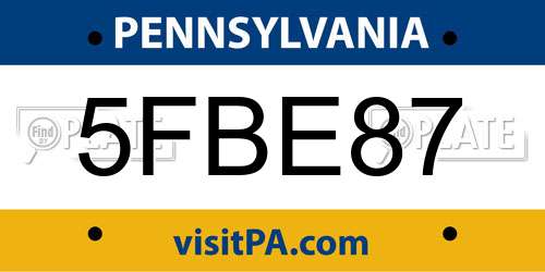 5FBE87 Pennsylvania License Plate