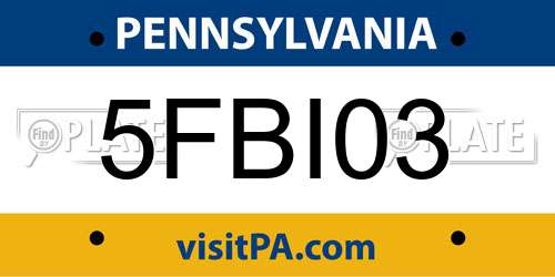 5FBI03 Pennsylvania License Plate