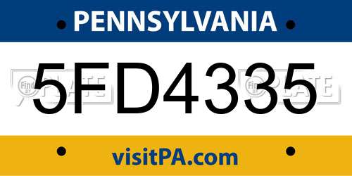 5FD4335 Pennsylvania License Plate