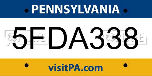 5FDA338 Pennsylvania License Plate
