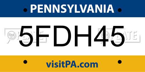 5FDH45 Pennsylvania License Plate