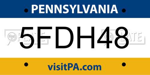 5FDH48 Pennsylvania License Plate