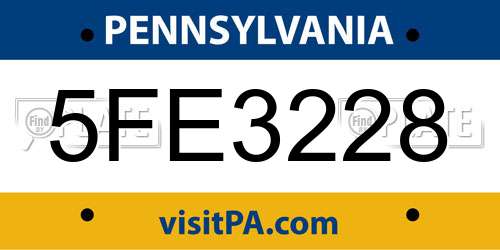 5FE3228 Pennsylvania License Plate