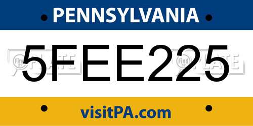 5FEE225 Pennsylvania License Plate