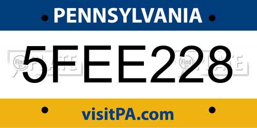 5FEE228 Pennsylvania License Plate