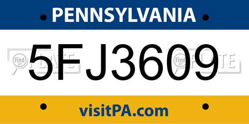 5FJ3609 Pennsylvania License Plate
