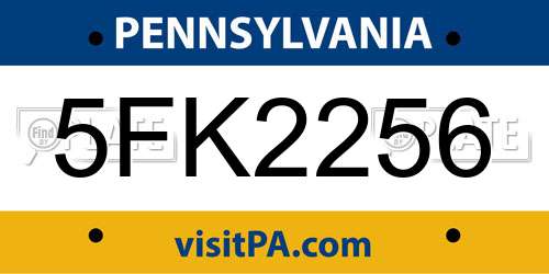 5FK2256 Pennsylvania License Plate