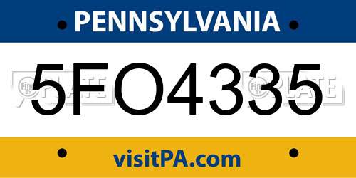 5FO4335 Pennsylvania License Plate