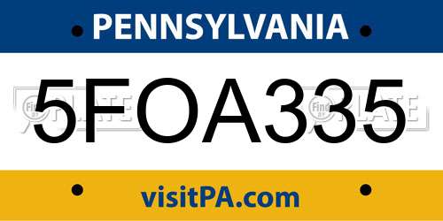 5FOA335 Pennsylvania License Plate