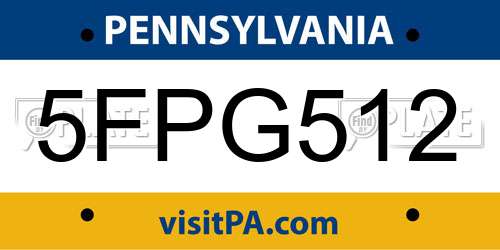 5FPG512 Pennsylvania License Plate